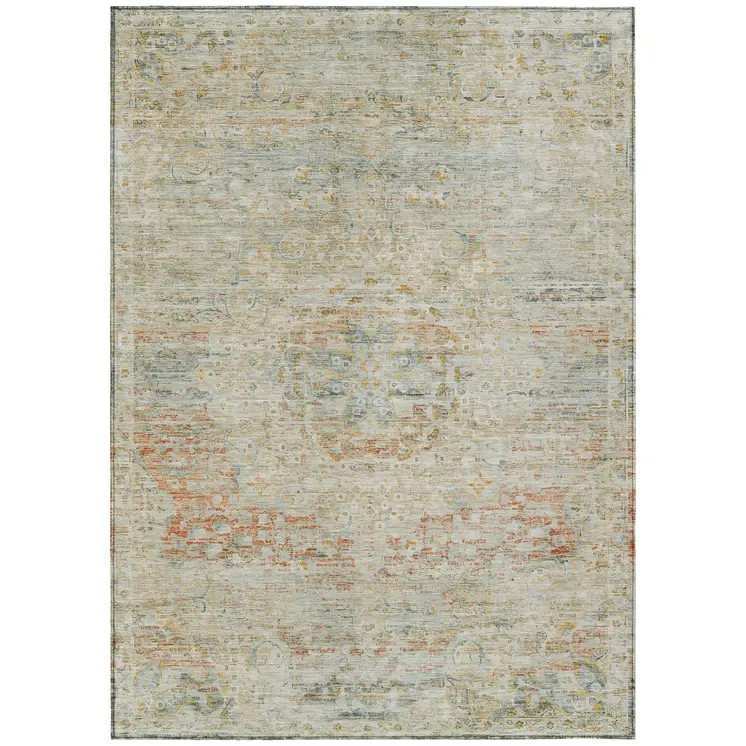 3' X 5' Tan And Beige Medallion Washable Indoor Outdoor Area Rug
