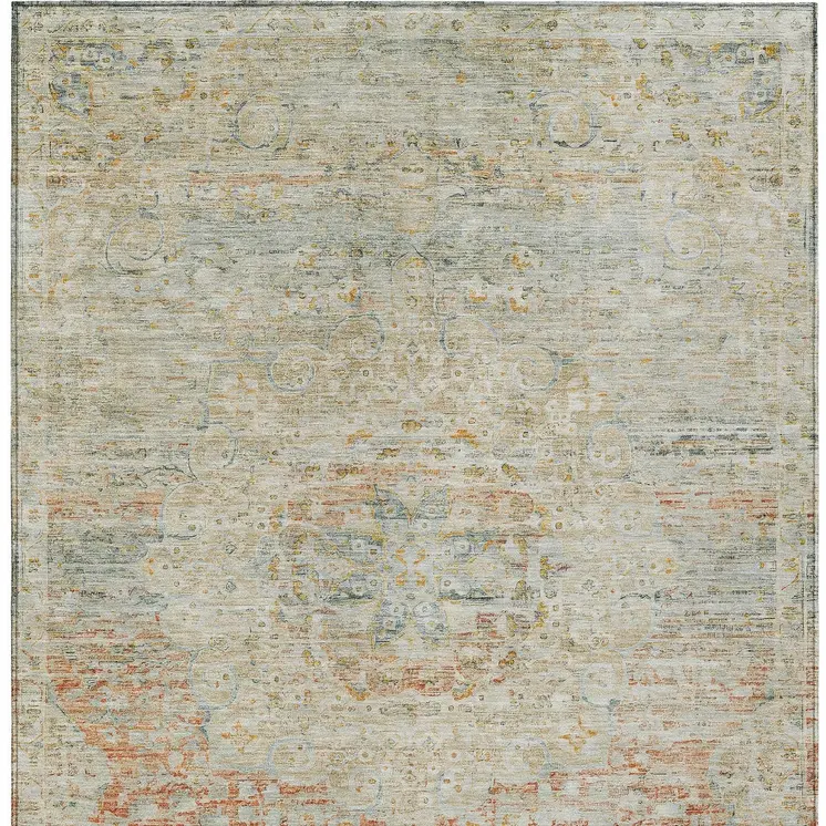 3' X 5' Tan And Beige Medallion Washable Indoor Outdoor Area Rug