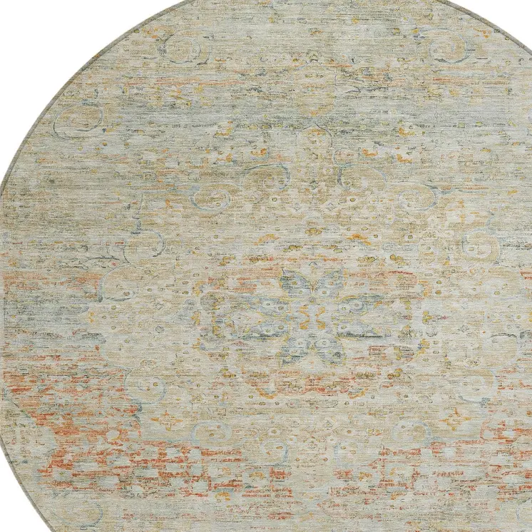 8' Tan And Beige Round Medallion Washable Indoor Outdoor Area Rug