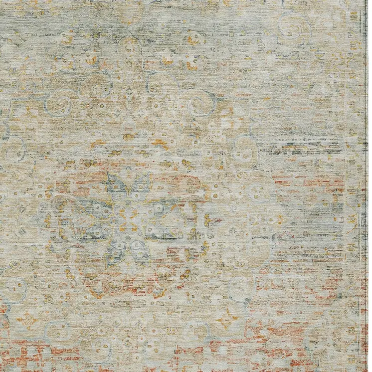 8' X 10' Tan And Beige Medallion Washable Indoor Outdoor Area Rug