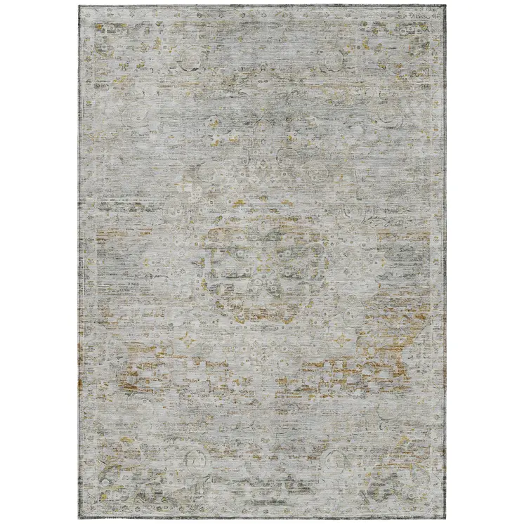 5' X 8' Taupe And Beige Medallion Washable Indoor Outdoor Area Rug