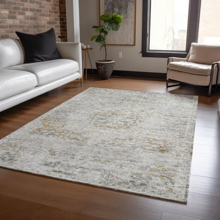 5' X 8' Taupe And Beige Medallion Washable Indoor Outdoor Area Rug