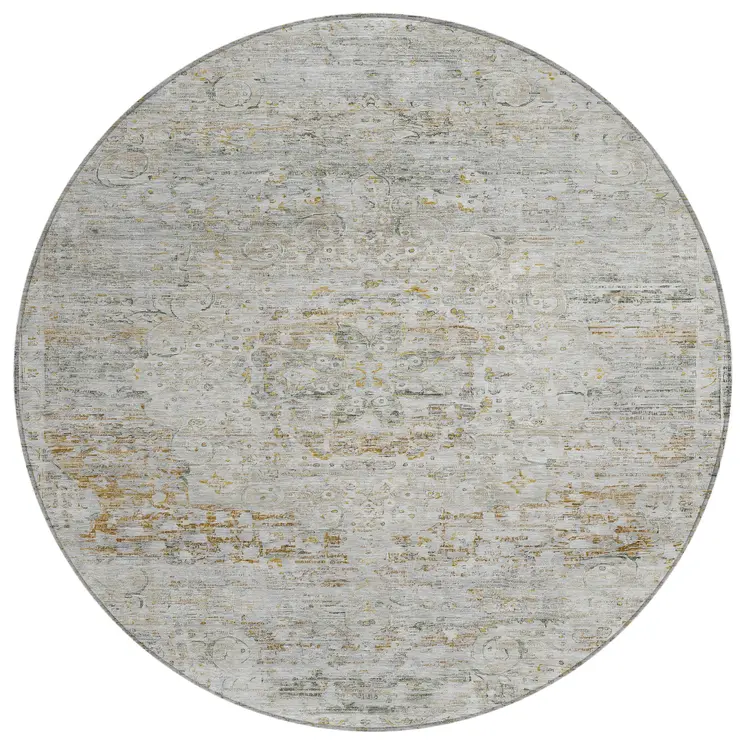 8' Taupe And Beige Round Medallion Washable Indoor Outdoor Area Rug
