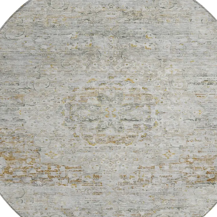 8' Taupe And Beige Round Medallion Washable Indoor Outdoor Area Rug