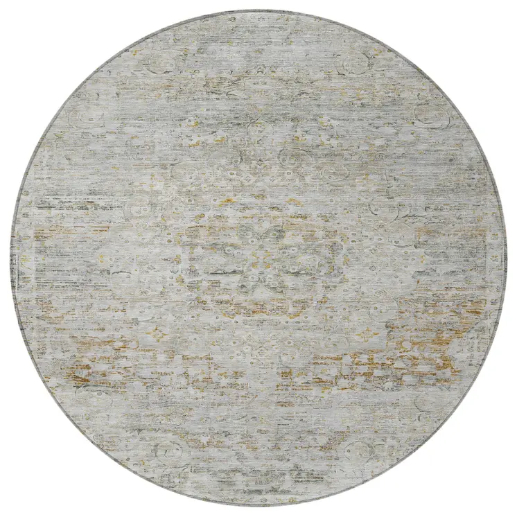 8' Taupe And Beige Round Medallion Washable Indoor Outdoor Area Rug
