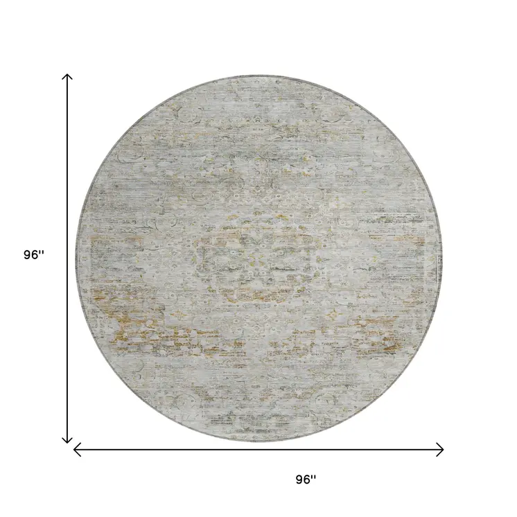 8' Taupe And Beige Round Medallion Washable Indoor Outdoor Area Rug
