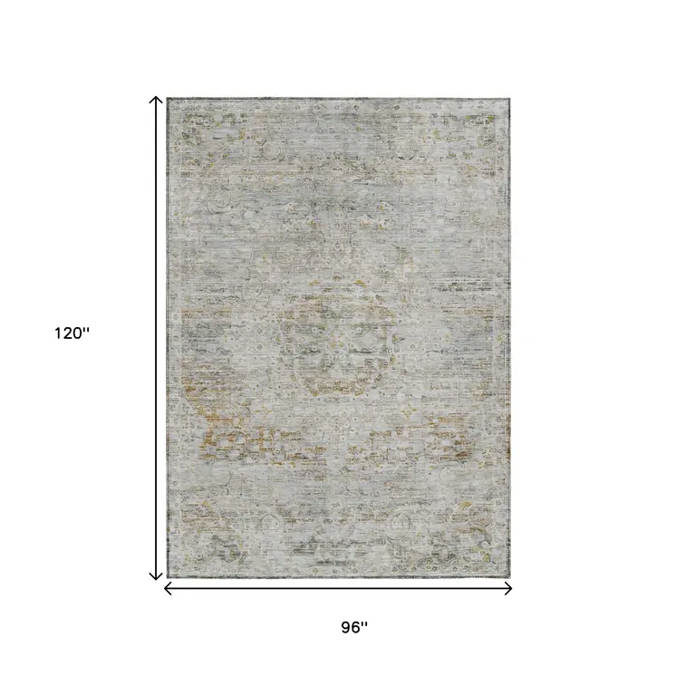 8' X 10' Taupe And Beige Medallion Washable Indoor Outdoor Area Rug