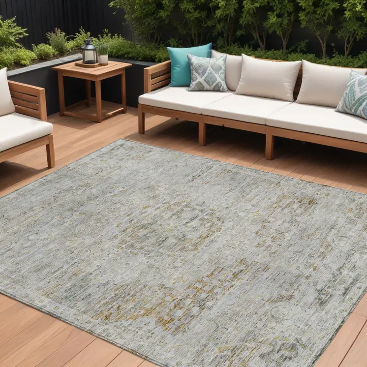 8' X 10' Taupe And Beige Medallion Washable Indoor Outdoor Area Rug