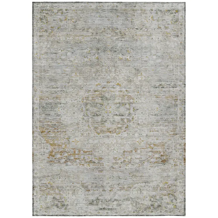 8' X 10' Taupe And Beige Medallion Washable Indoor Outdoor Area Rug