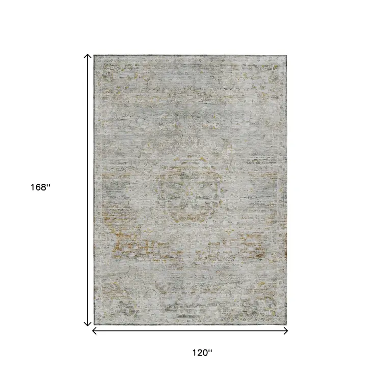 10' X 14' Taupe And Beige Medallion Washable Indoor Outdoor Area Rug