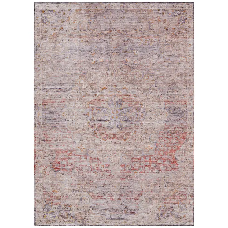 3' X 5' Terra Cotta And Beige Medallion Washable Indoor Outdoor Area Rug