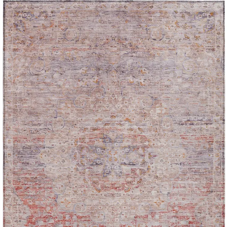 8' X 10' Terra Cotta And Beige Medallion Washable Indoor Outdoor Area Rug