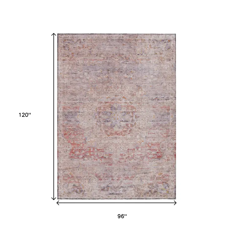 8' X 10' Terra Cotta And Beige Medallion Washable Indoor Outdoor Area Rug