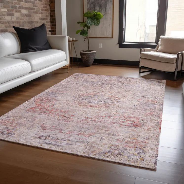 8' X 10' Terra Cotta And Beige Medallion Washable Indoor Outdoor Area Rug