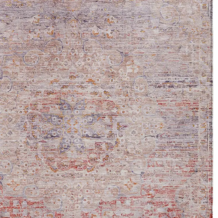 9' X 12' Terra Cotta And Beige Medallion Washable Indoor Outdoor Area Rug