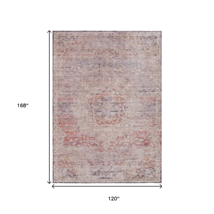 10' X 14' Terra Cotta And Beige Medallion Washable Indoor Outdoor Area Rug