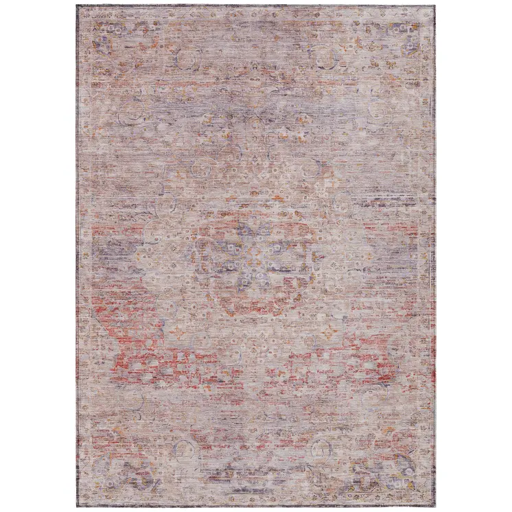 10' X 14' Terra Cotta And Beige Medallion Washable Indoor Outdoor Area Rug