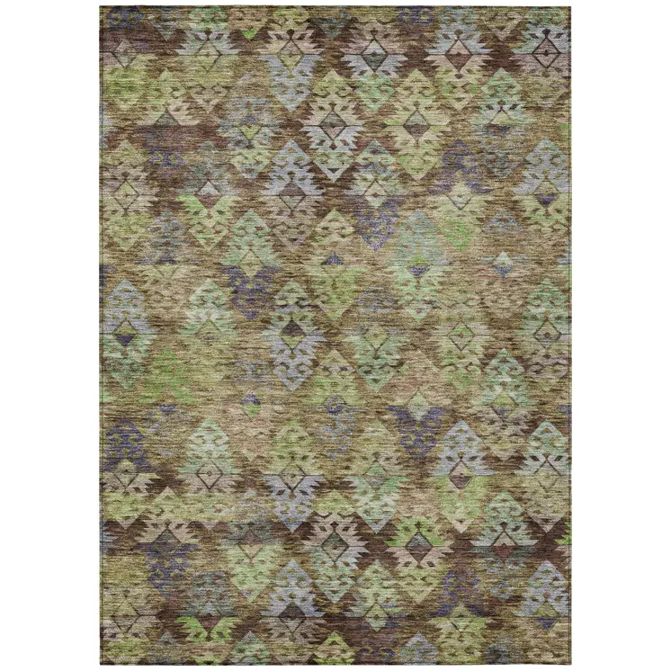 3' X 5' Brown Green And Blue Aztec Washable Indoor Outdoor Area Rug