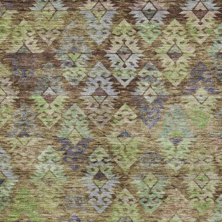 3' X 5' Brown Green And Blue Aztec Washable Indoor Outdoor Area Rug