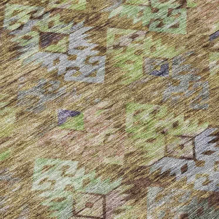 3' X 5' Brown Green And Blue Aztec Washable Indoor Outdoor Area Rug