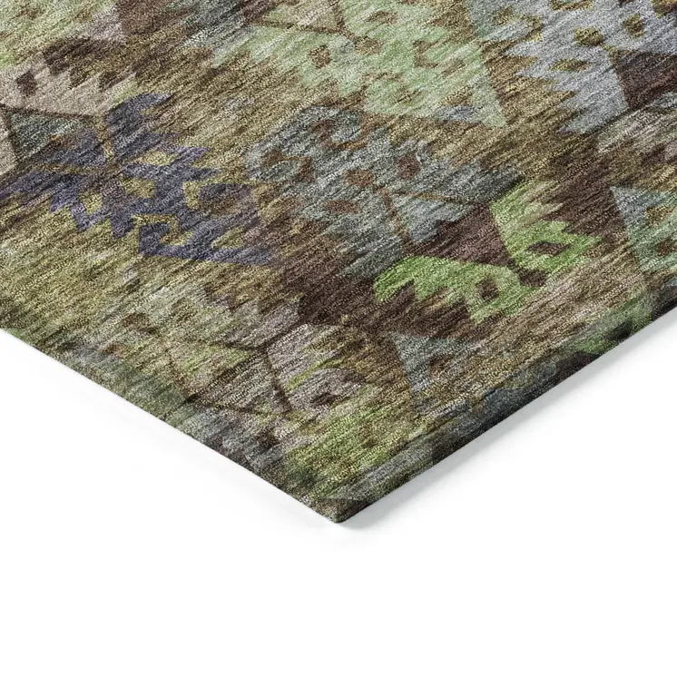 5' X 8' Brown Green And Blue Aztec Washable Indoor Outdoor Area Rug