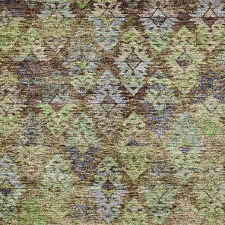 5' X 8' Brown Green And Blue Aztec Washable Indoor Outdoor Area Rug