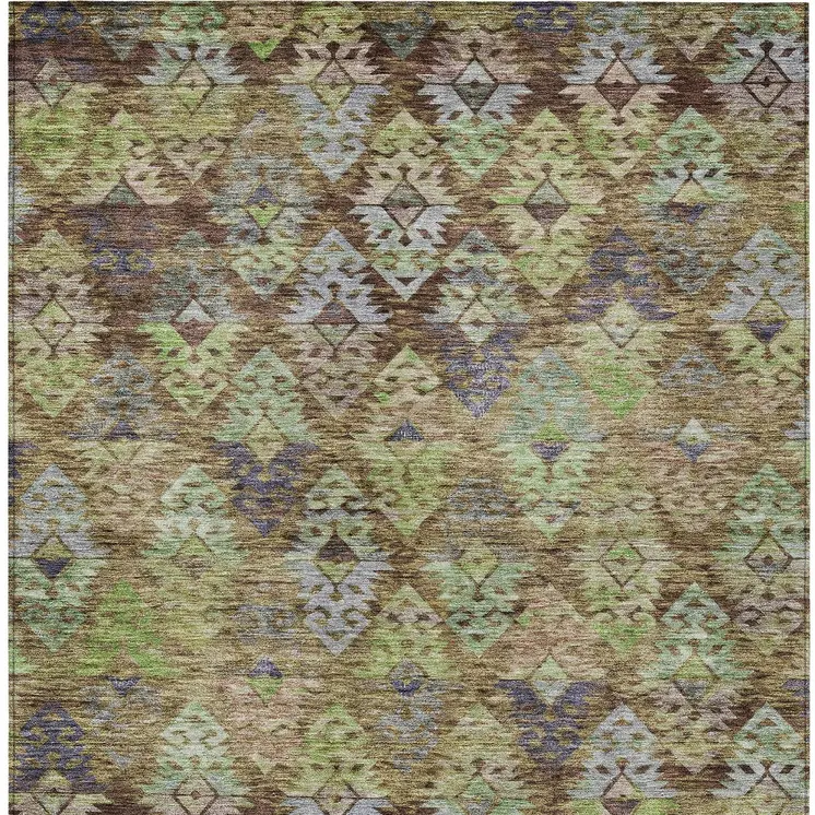 8' X 10' Brown Green And Blue Aztec Washable Indoor Outdoor Area Rug