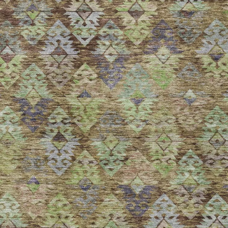 8' X 10' Brown Green And Blue Aztec Washable Indoor Outdoor Area Rug