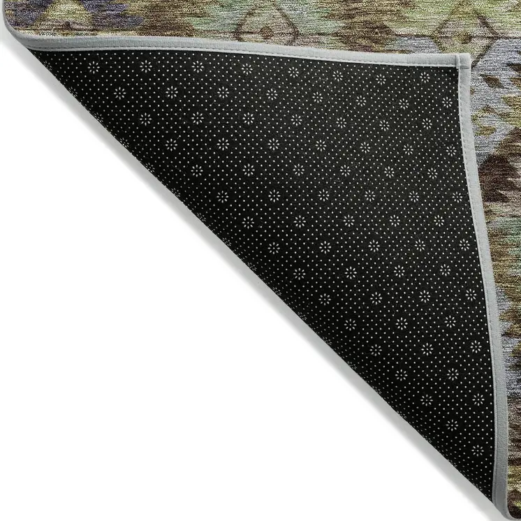 9' X 12' Brown Green And Blue Aztec Washable Indoor Outdoor Area Rug