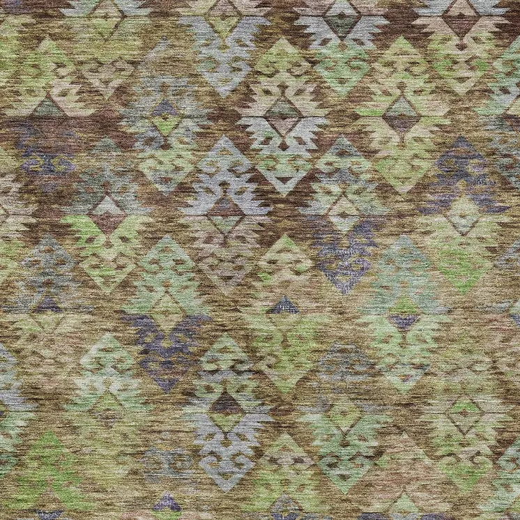 9' X 12' Brown Green And Blue Aztec Washable Indoor Outdoor Area Rug