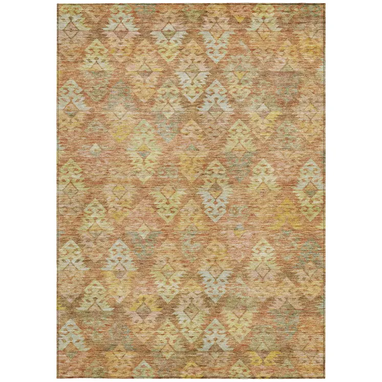 5' X 8' Copper Beige And Gold Aztec Washable Indoor Outdoor Area Rug
