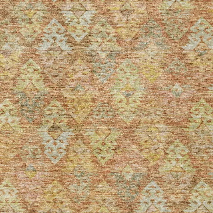 5' X 8' Copper Beige And Gold Aztec Washable Indoor Outdoor Area Rug