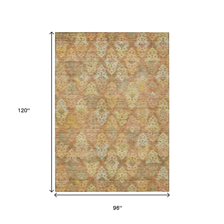 8' X 10' Copper Beige And Gold Aztec Washable Indoor Outdoor Area Rug