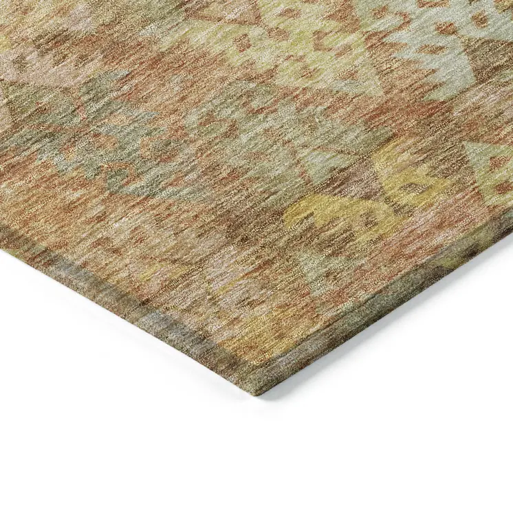 8' X 10' Copper Beige And Gold Aztec Washable Indoor Outdoor Area Rug