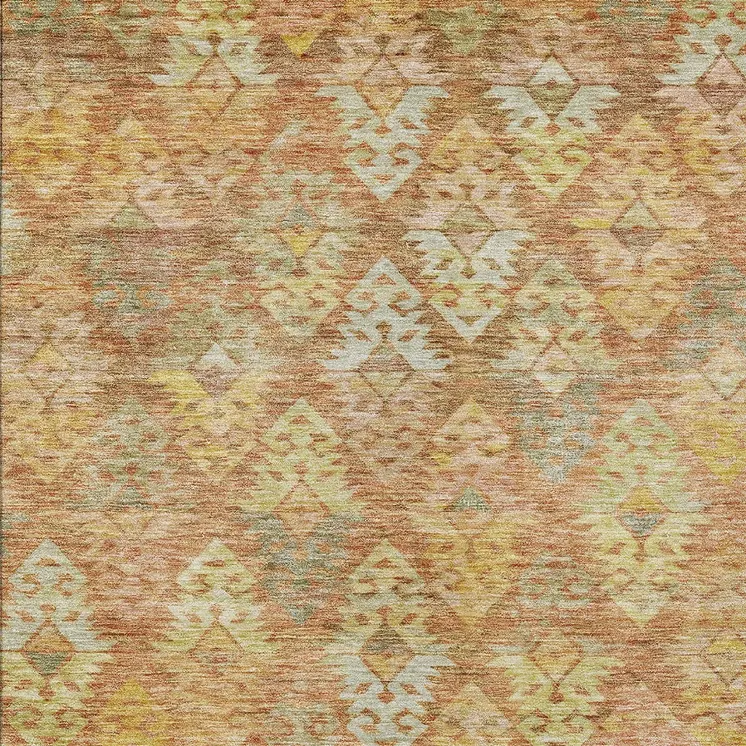 8' X 10' Copper Beige And Gold Aztec Washable Indoor Outdoor Area Rug