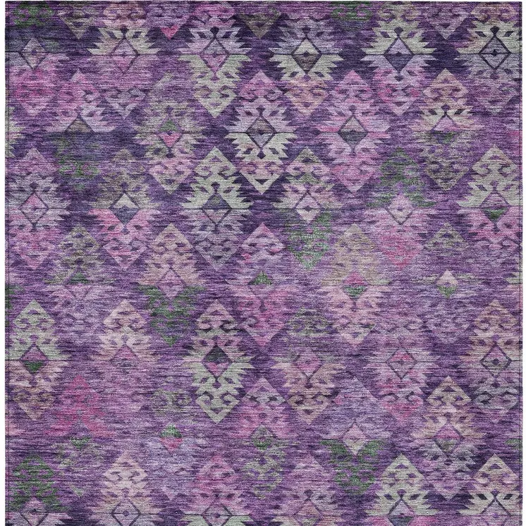 5' X 8' Eggplant Plum And Lavender Aztec Washable Indoor Outdoor Area Rug