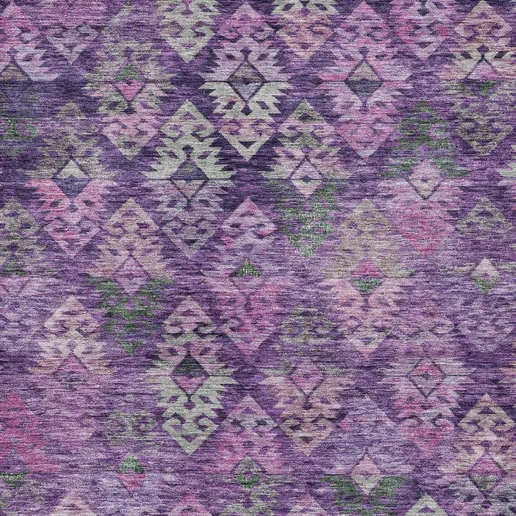 5' X 8' Eggplant Plum And Lavender Aztec Washable Indoor Outdoor Area Rug
