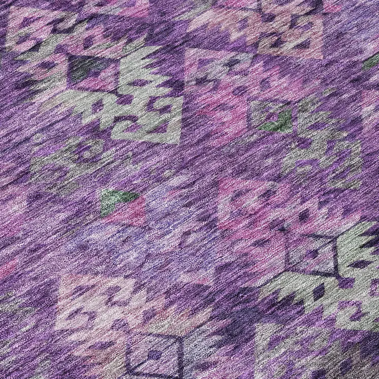 8' Eggplant Plum And Lavender Round Aztec Washable Indoor Outdoor Area Rug