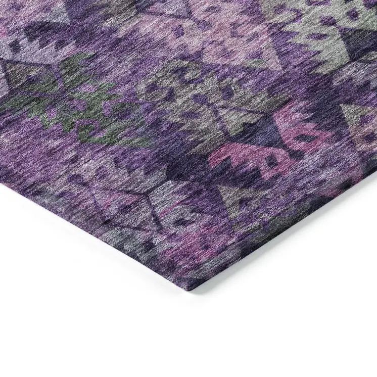 8' X 10' Eggplant Plum And Lavender Aztec Washable Indoor Outdoor Area Rug