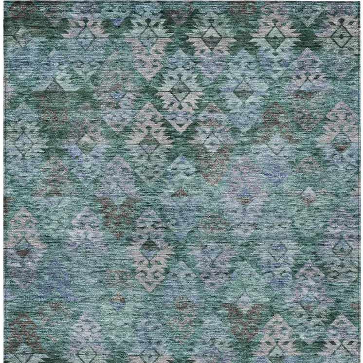 5' X 8' Emerald Green And Gray Aztec Washable Indoor Outdoor Area Rug