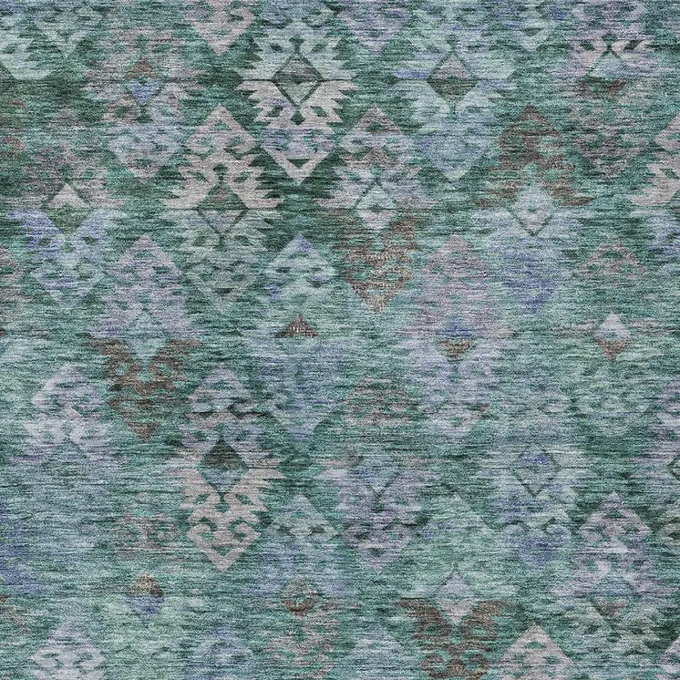 5' X 8' Emerald Green And Gray Aztec Washable Indoor Outdoor Area Rug
