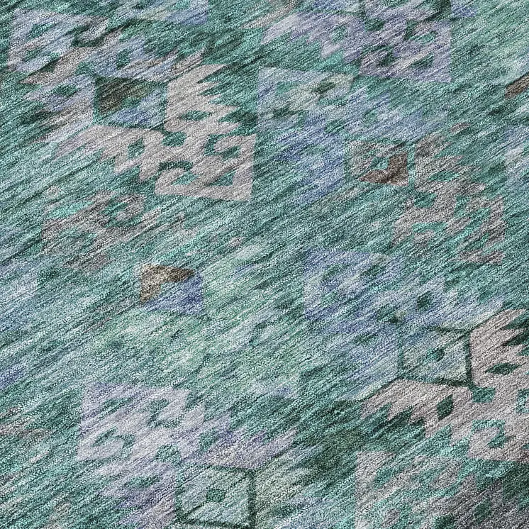 8' Emerald Green And Gray Round Aztec Washable Indoor Outdoor Area Rug