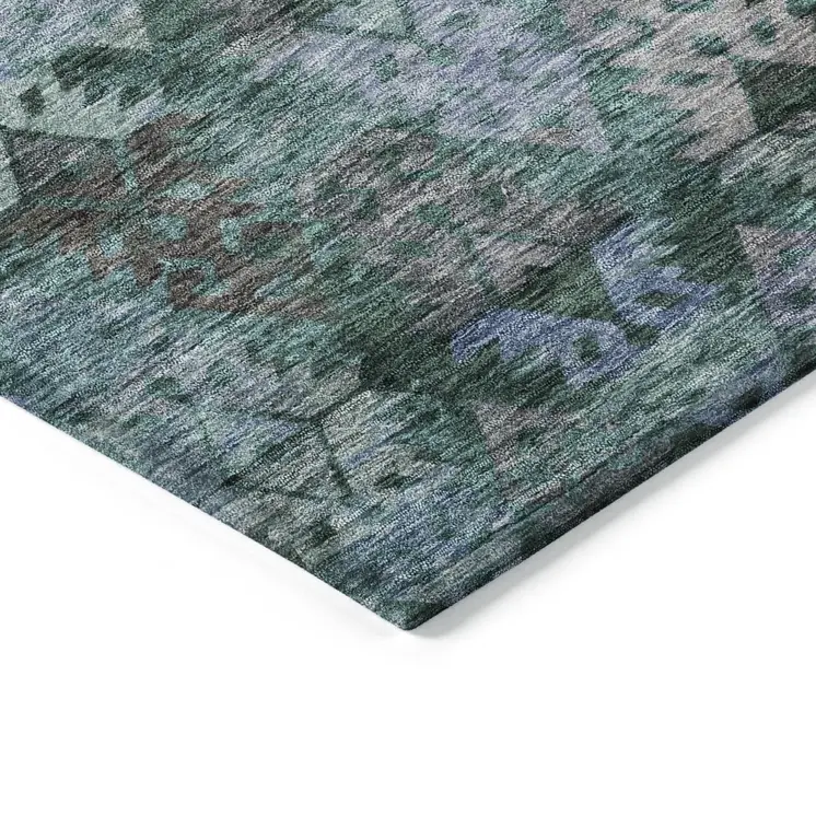 8' X 10' Emerald Green And Gray Aztec Washable Indoor Outdoor Area Rug