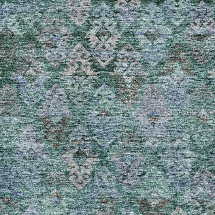 9' X 12' Emerald Green And Gray Aztec Washable Indoor Outdoor Area Rug
