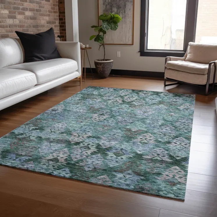 10' X 14' Emerald Green And Gray Aztec Washable Indoor Outdoor Area Rug