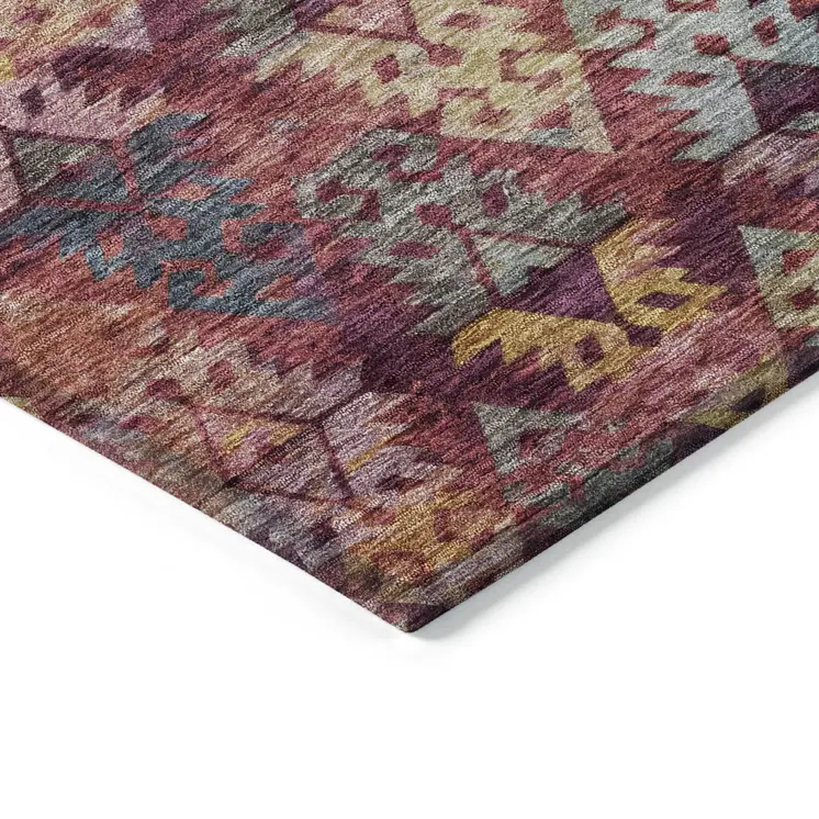 5' X 8' Rust Gold And Blush Aztec Washable Indoor Outdoor Area Rug