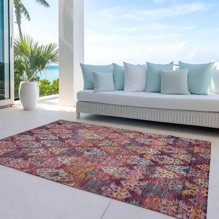 10' X 14' Rust Gold And Blush Aztec Washable Indoor Outdoor Area Rug