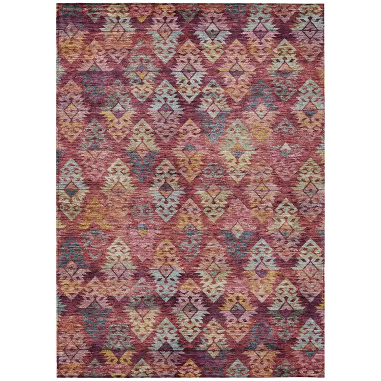 10' X 14' Rust Gold And Blush Aztec Washable Indoor Outdoor Area Rug