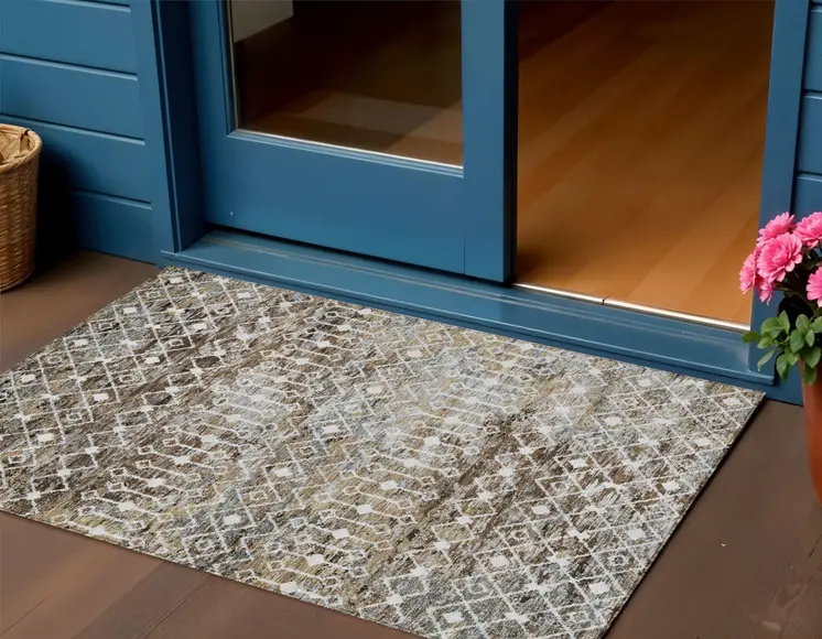 3' X 5' Brown And Beige Argyle Washable Indoor Outdoor Area Rug