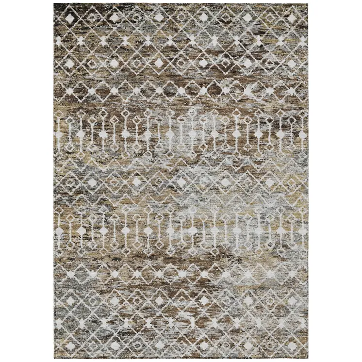 3' X 5' Brown And Beige Argyle Washable Indoor Outdoor Area Rug